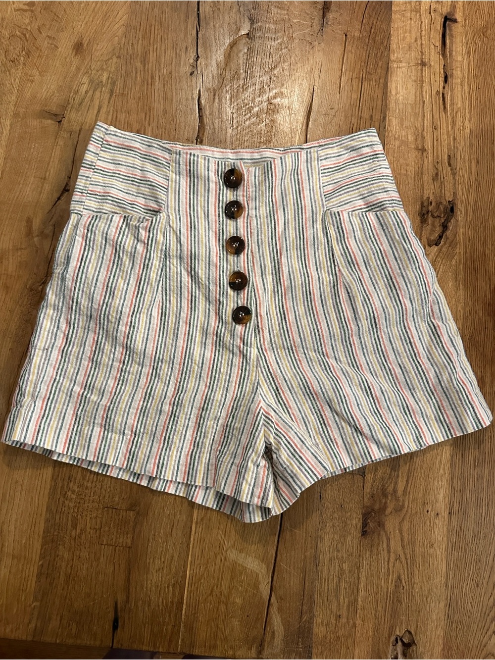 Karlie Hugh rise linen blend striped shorts